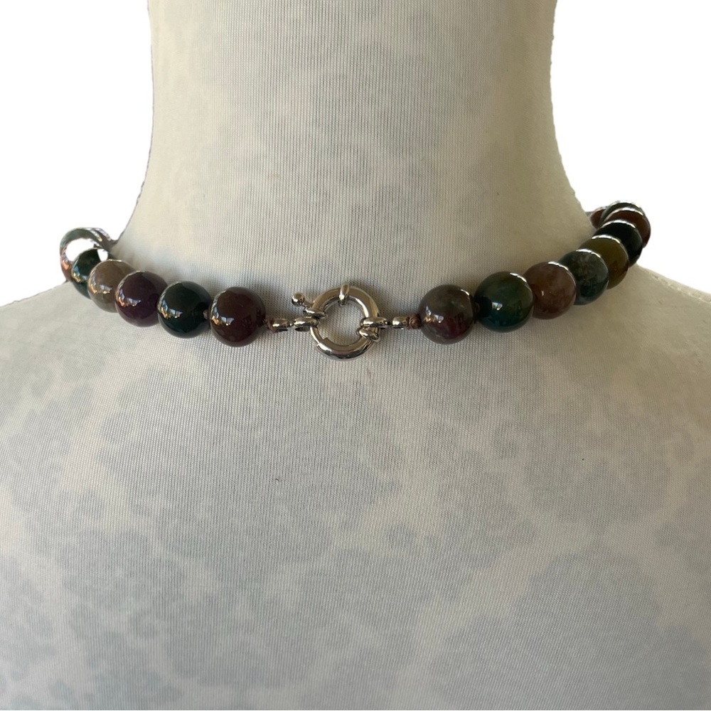 Multicolor Agate Beaded Necklace – 18” Genuine Stone Jewelry - Picture 2 of 6